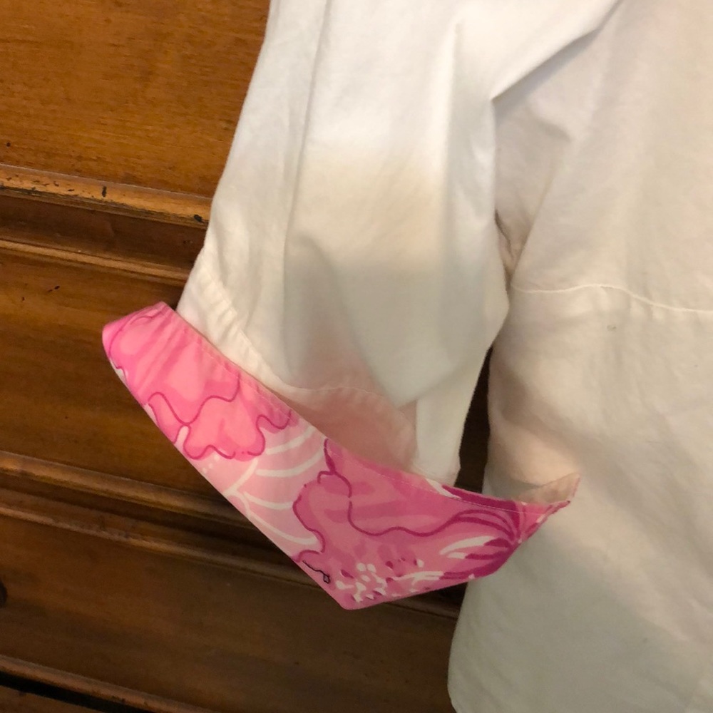 Lilly Pulitzer White Button Down Shirt with Pink Accents - Picture 2 of 2